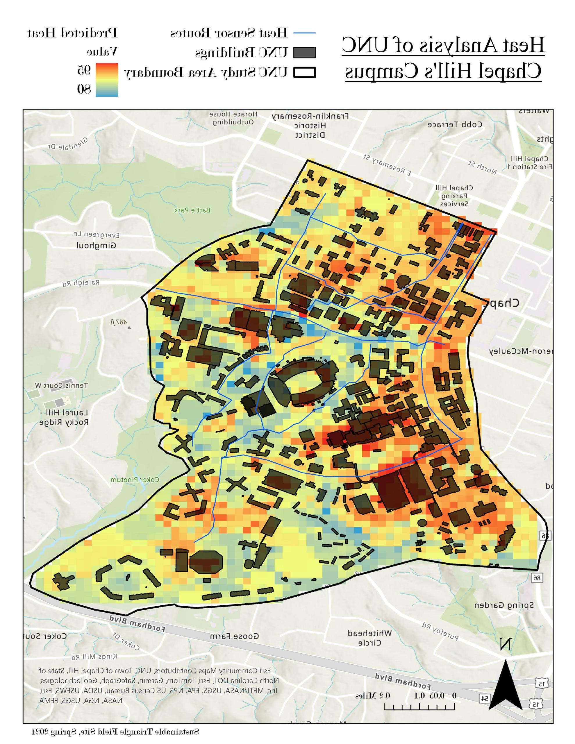 Map showing heat analysis of Carolina campus